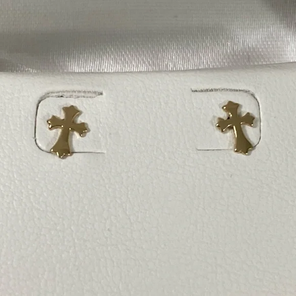 14K YELLOW GOLD cross crucifix studs ✝️ MADE IN TURKEY - Picture 14 of 15
